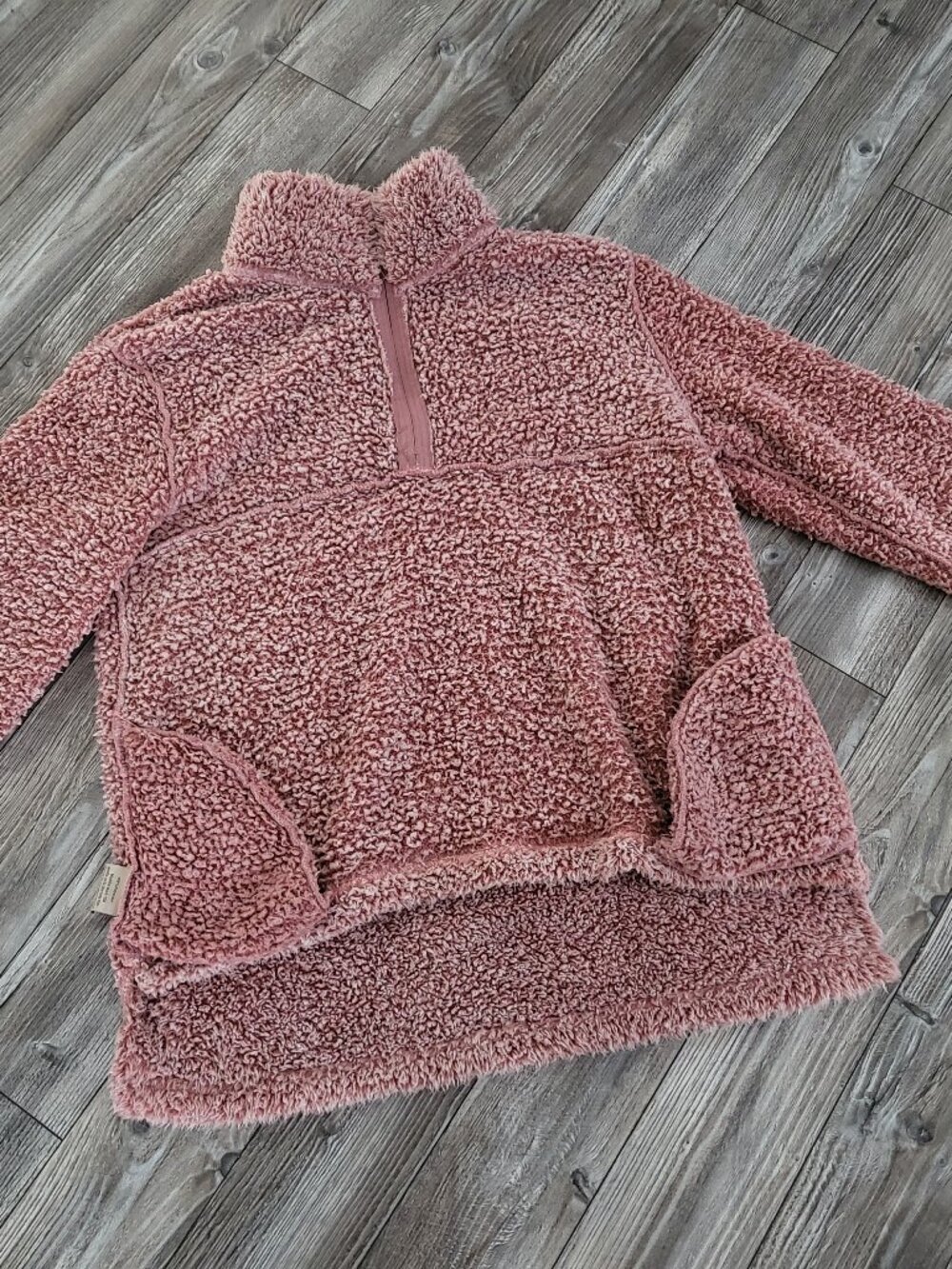 Sherpa Fleece Quarter-Zip Pullover XL Pink Oversized Style - Picture 11 of 12